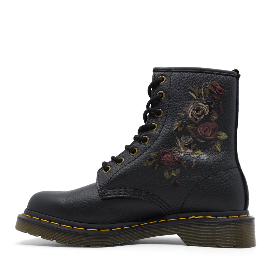 BLACK ROSE PRINT LACE UP BOOT