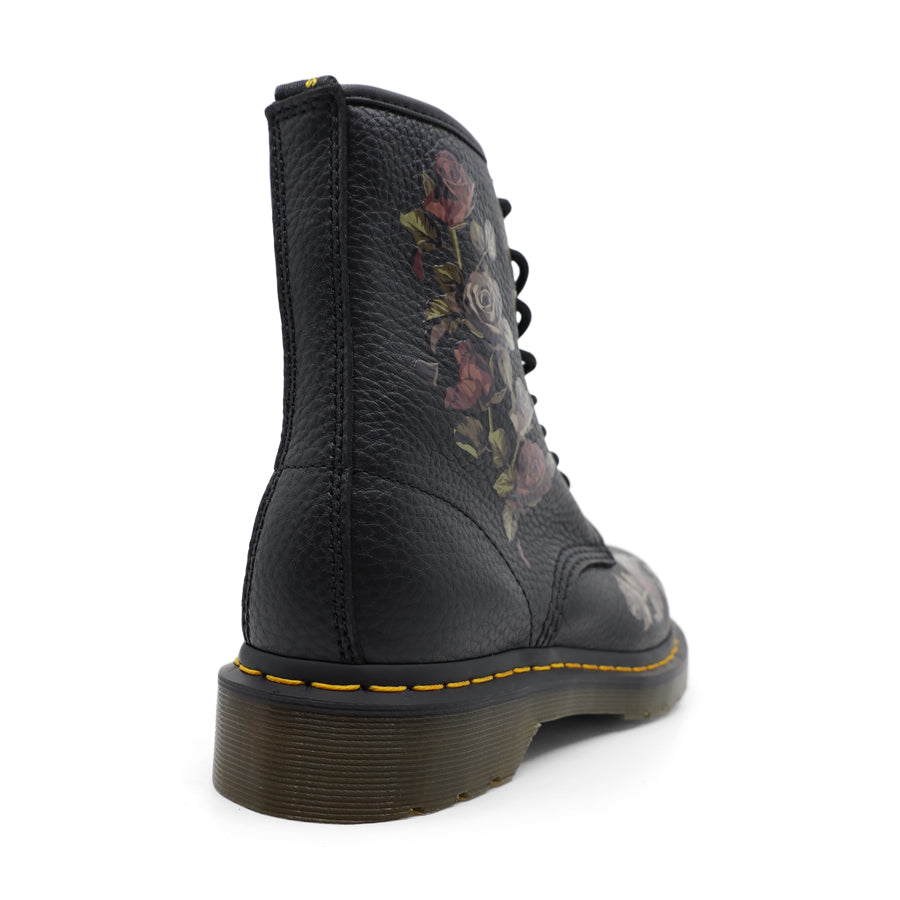 BLACK ROSE PRINT LACE UP BOOT