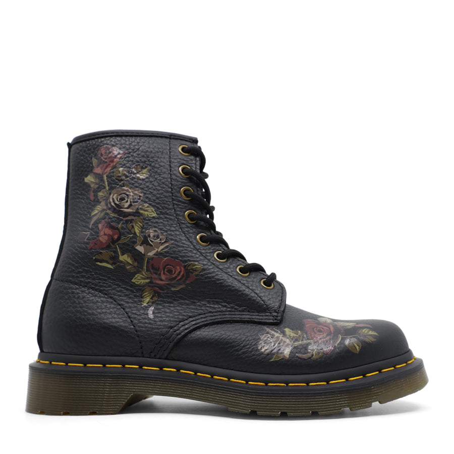 BLACK ROSE PRINT LACE UP BOOT