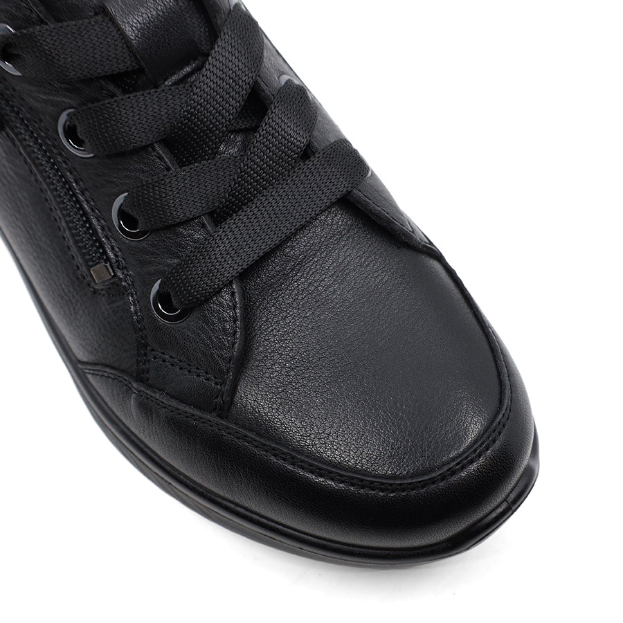 BLACK LEATHER LACE UP ZIP UP SNEAKER