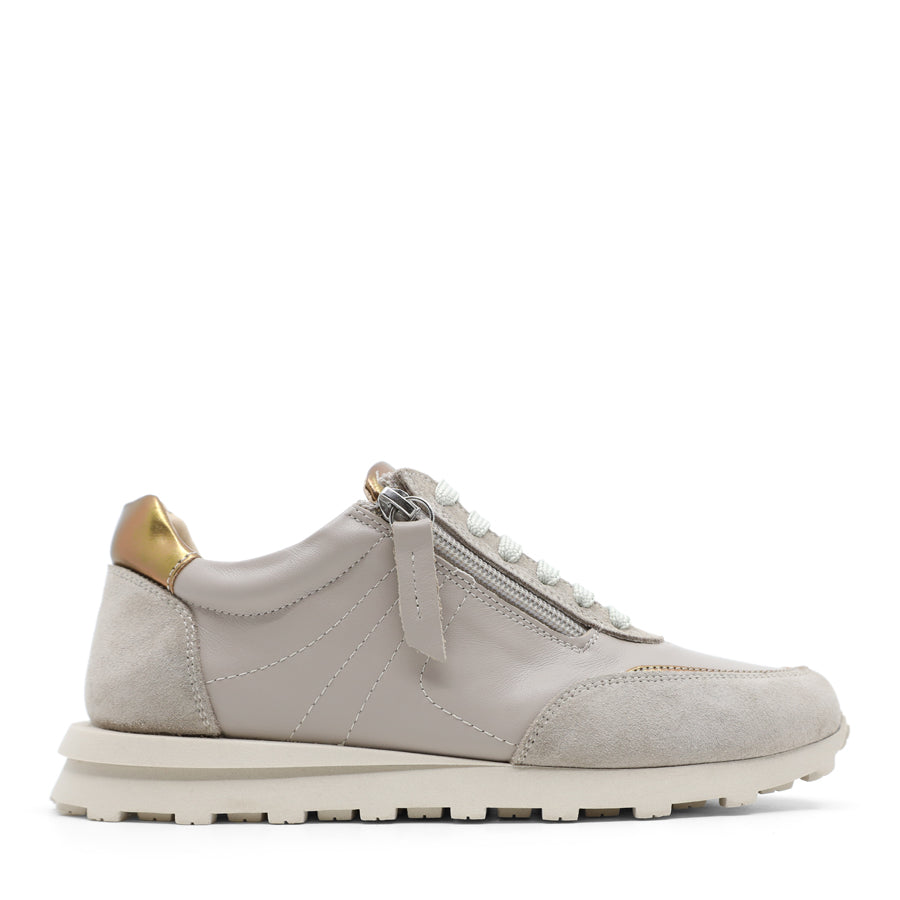 SALA DARK STONE TAUPE GOLD LACE UP ZIP UP SNEAKER